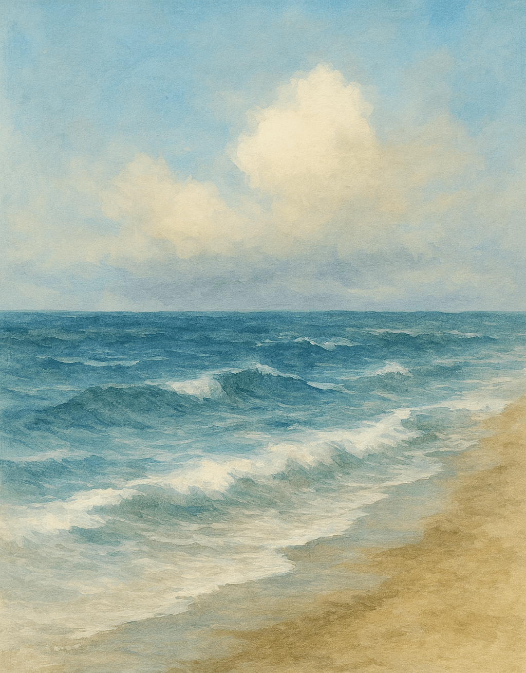 Azure Seascape Art Print - Ocean Waves Painting | Coastal Wall Art