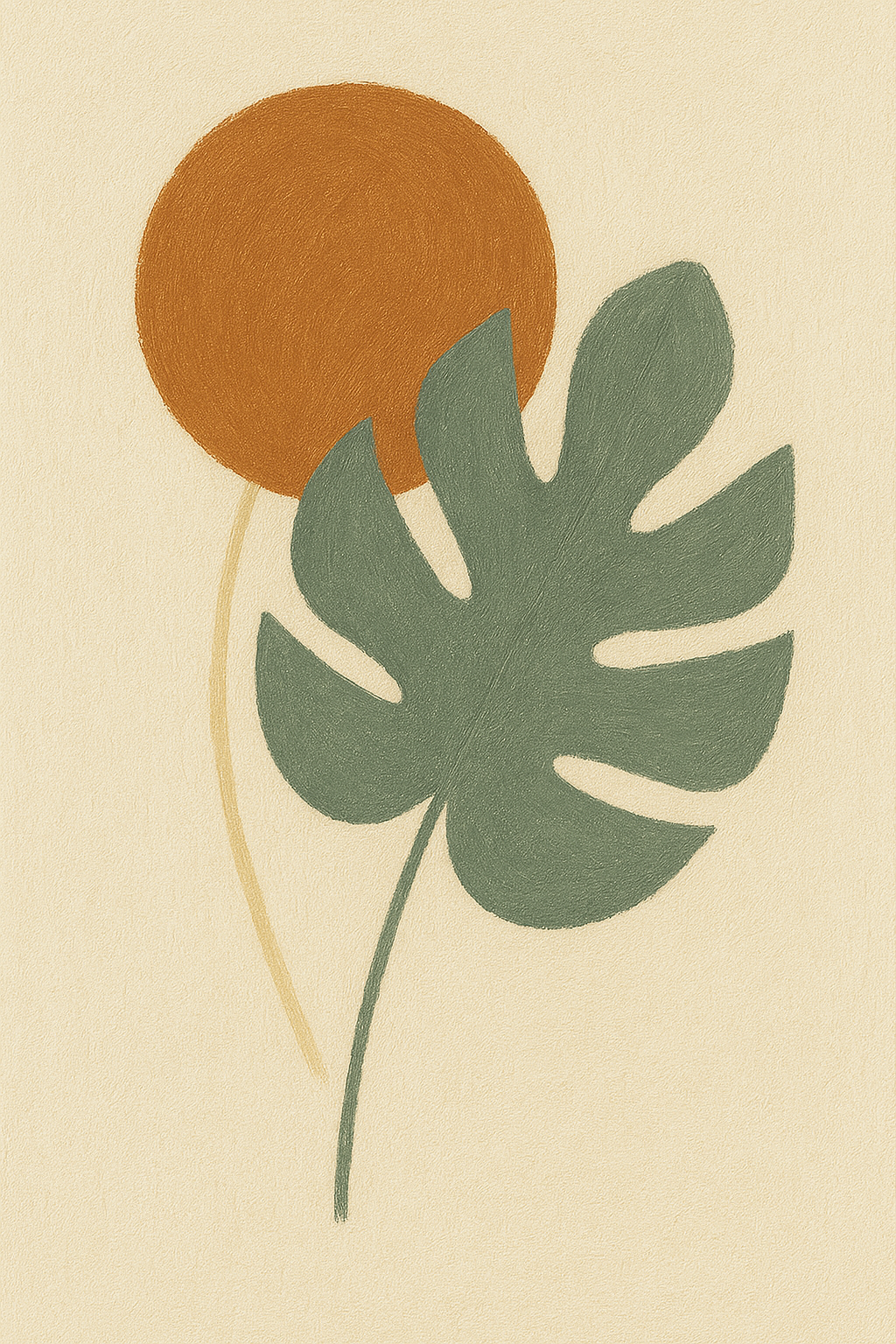 Abstract Botanical Geometry | Minimalist Monstera Leaf with Earthy Sun | Modern Wall Art Print