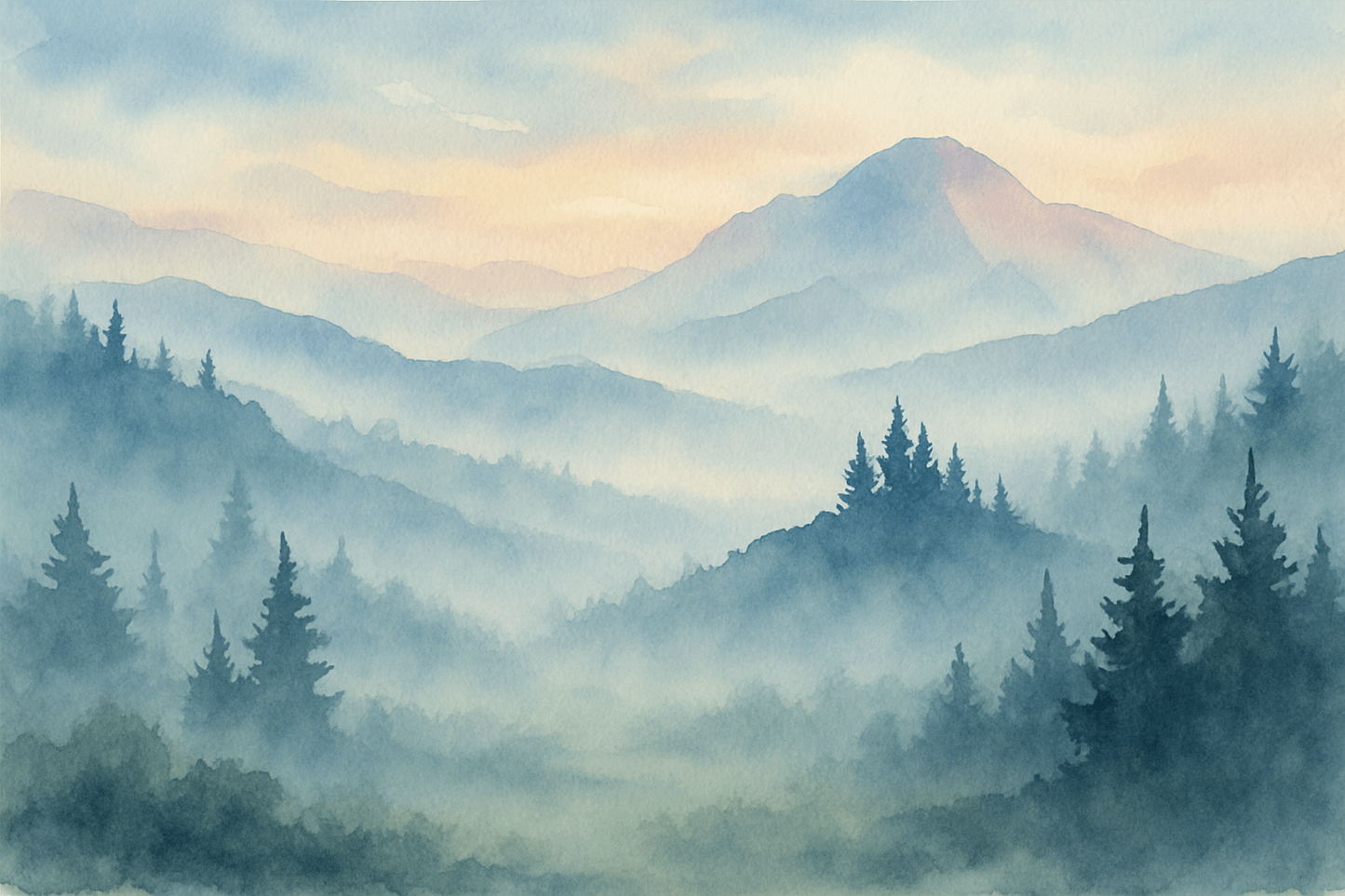 “Echoes in the Mist – Watercolor Landscape”
