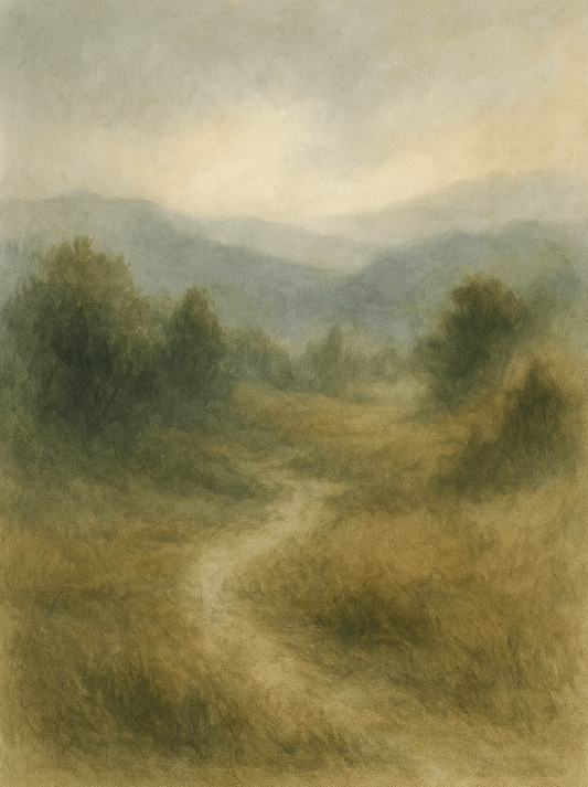 Fog in the Valley Art Print - Misty Landscape Painting | Mountain Art