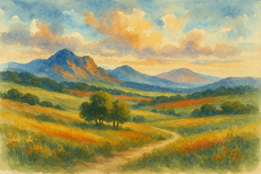 “Countryside at Twilight - Watercolor Landscape”
