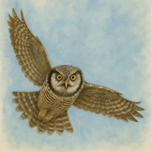 The Silent Hunter – Watercolor Portrait of the Northern Hawk Owl